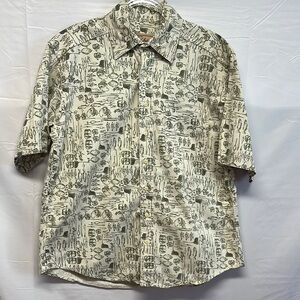 Woolrich Fishing Button down Shirt L Cotton Pole Lure Reel